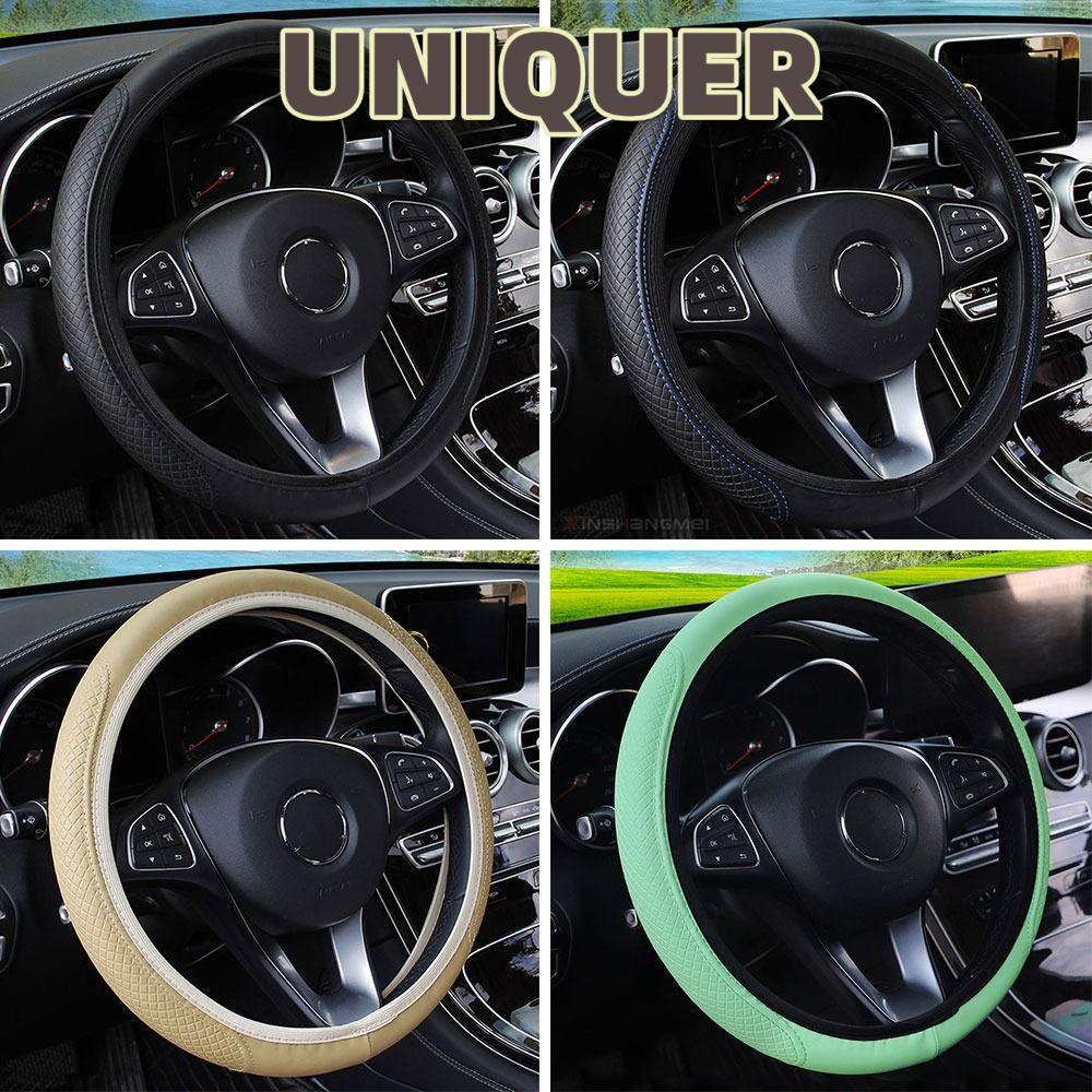 UNIQUER ปลอกหุ้มพวงมาลัยรถยนต์, ฝาครอบป้องกันพวงมาลัยแบบลื่นไถลหนัง, อุปกรณ์ตกแต่งรถยนต์ลายนูนสากล