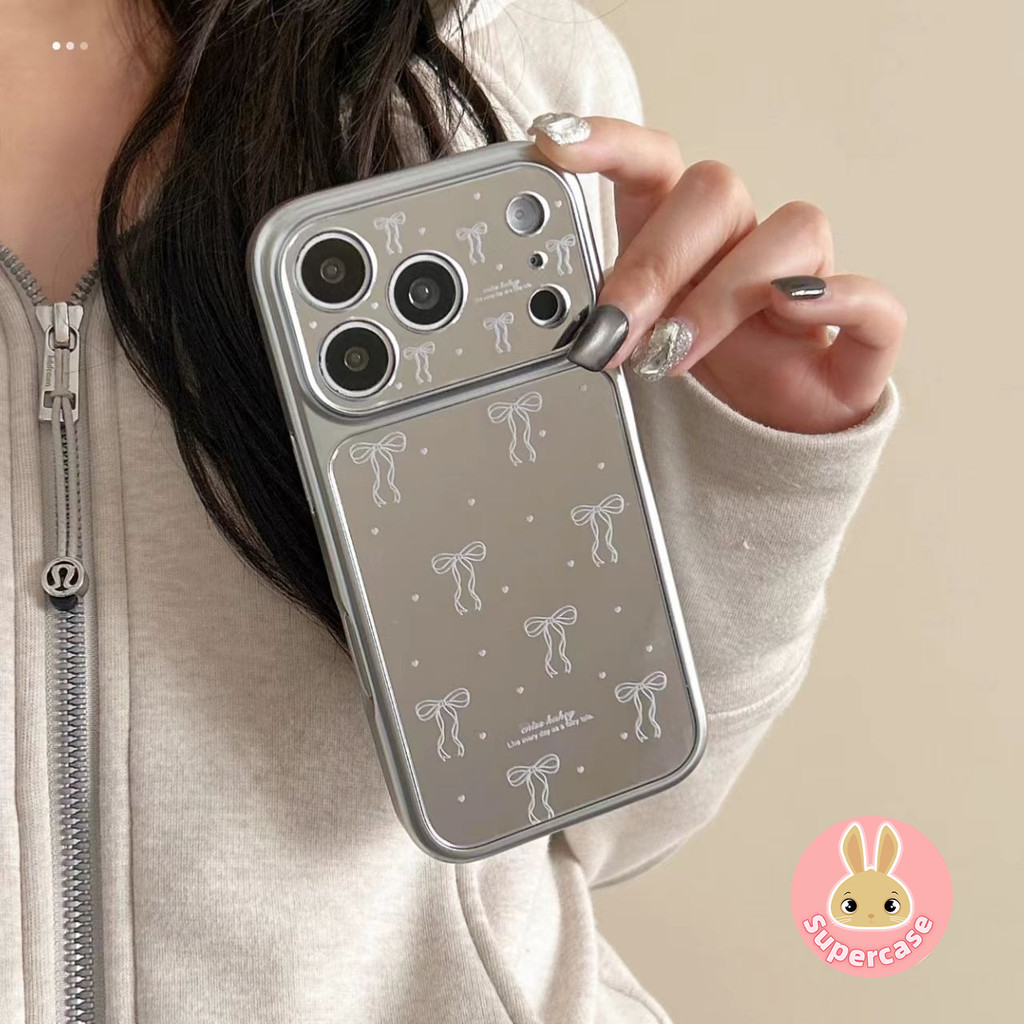 Bow Love Silver Mirrorเคสโทรศัพท์สําหรับRealme 15 15T 14 14T 13 12 Pro Plus Lite GT Neo6 SE GT8 GT7 