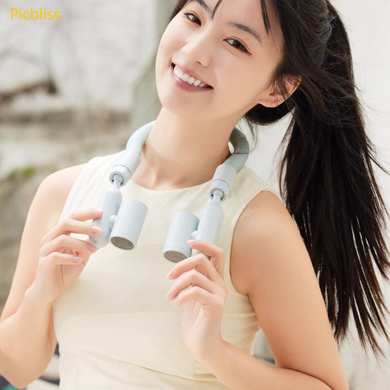 Picbliss พัดลมคล้องคอแบบพับได้สําหรับออกกําลังกายยิมและพัดลมพกพาชาร์จ USB ทุกวัน