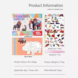ORIEN Geometric Sticker Puzzle, ปริศนาสติ๊กเกอร์เกมปฏิสัมพันธ์การ์ตูน, ของเล่นสติ๊กเกอร์ DIY หลากสีตลก