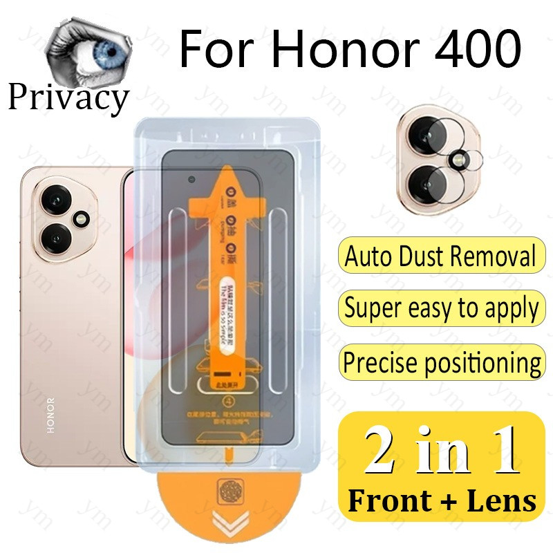 2 In 1 ฟิล์ม ฟิล์มกระจก Honor 400 Anti-Spy ความเป็นส่วนตัวฟิล์มคลิกเดียวกระจกนิรภัยป้องกันหน้าจอฝุ่น