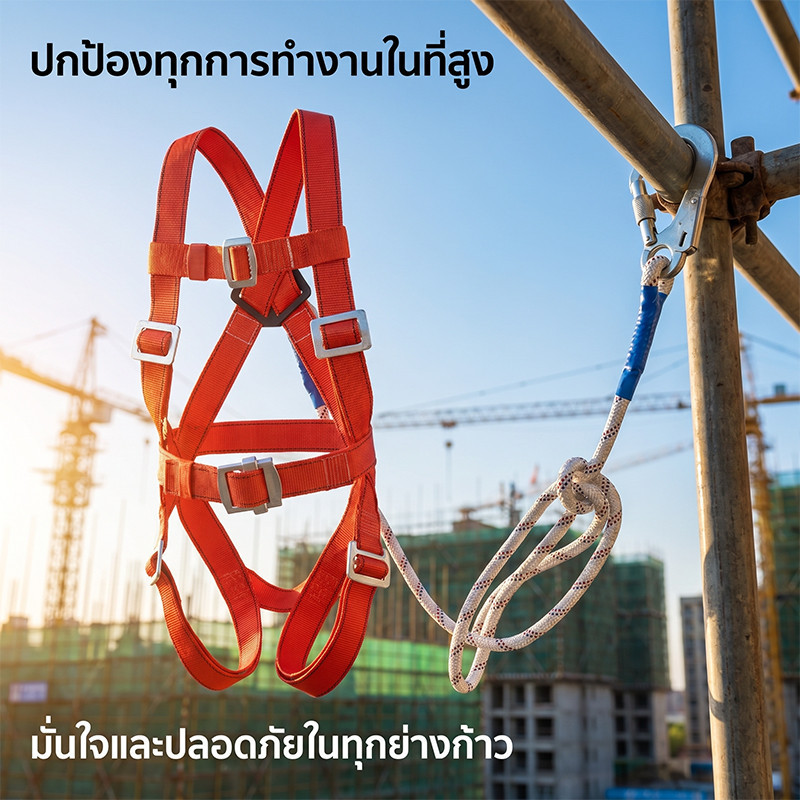 เข็มขัดเซฟตี้ น้ำหนัก 370kg ตะขอคู่ ปลอดภัยสองชั้น พร้อมบัฟเฟอร์และอุปกรณ์ลดแรงกระแทก เชือก 3 เมตร พร้อมเชือกเซฟตี้