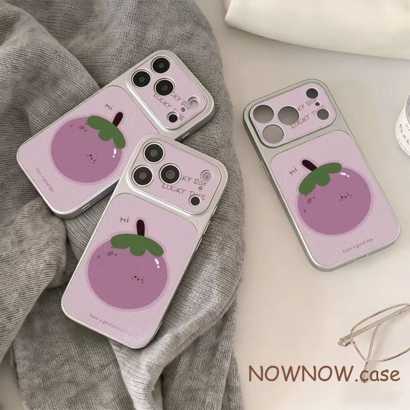 สําหรับIPhone 17 16 15 14 Plus 13 12 11 Pro Max X XR XS Maxสีม่วงและน่ารักมะเขือยาวเงินหน้าต่างขนาดใหญ่หนังโทรศัพท์กรณีนุ่ม