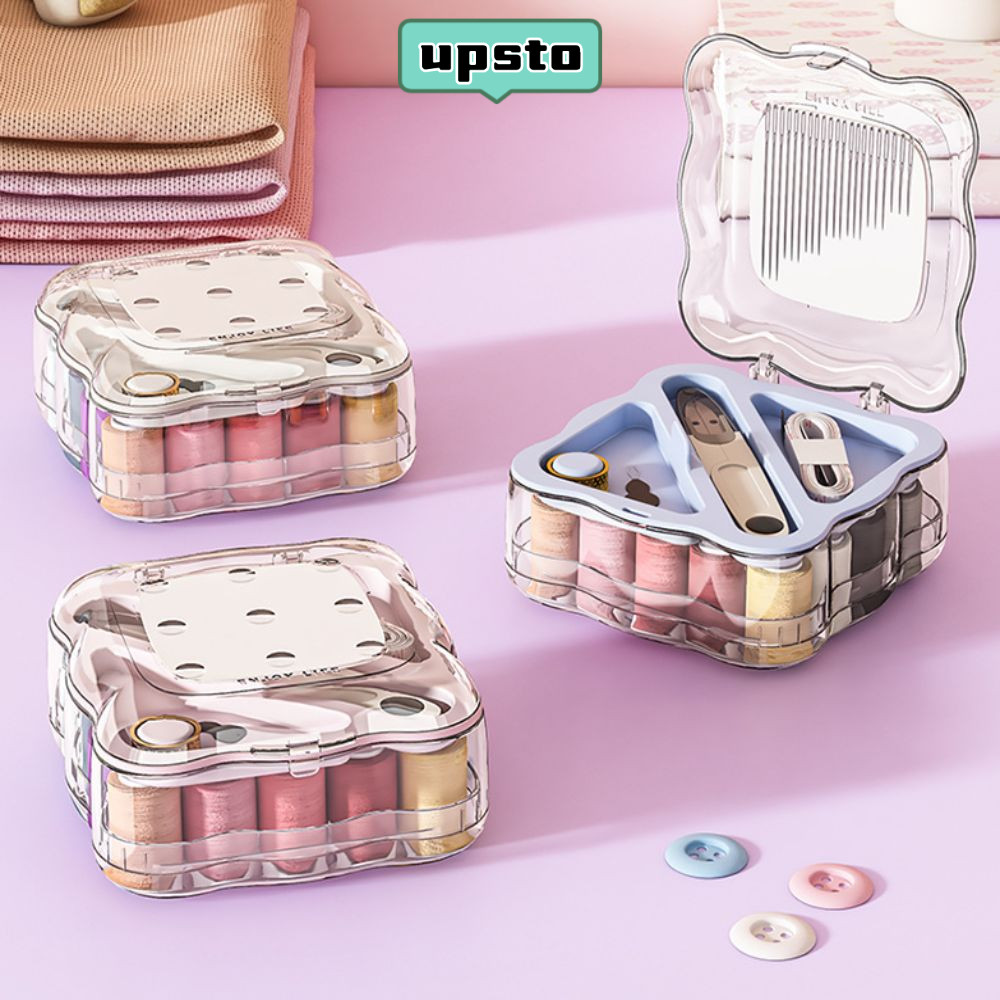 UPSTO ชุดกล่องเย็บผ้า,แบบพกพาขนาดเล็กเข็มด้ายชุดกล่อง,อุปกรณ์เสริม DIY เครื่องแต่งกายหัตถกรรมเครื่องมือเย็บผ้า Home Travel