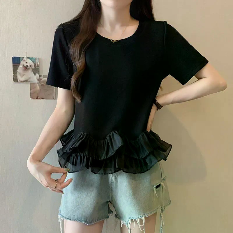 ส่งไวจากไทยBreezeS-4XL พลัสขนาดบัวใบประกบแขนสั้นเสื้อยืดผู้หญิงฤดูร้อนใหม่หลวมท็อปส์ซูเกาหลีสำหรับสุภาพสตรีเสื้อยืด