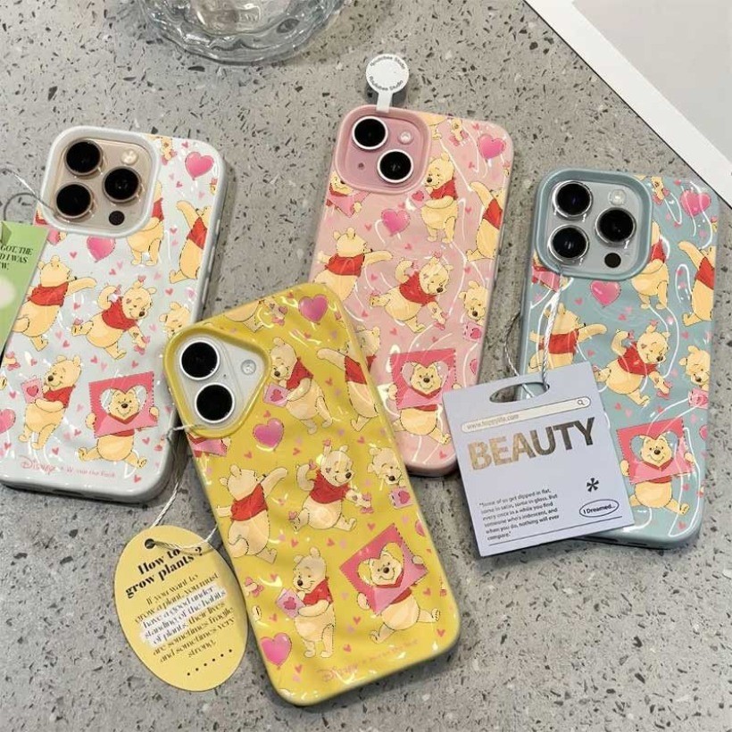 แฟชั่น 3D ย่นเนื้อน่ารักการ์ตูน Winne The Pooh รูปแบบสําหรับ OPPO A52 A72 A92 A3S AX5 A12e A38 A18 A3X A3 A17 A17K A16 A16 A16S A54S Soft Candy กลับ