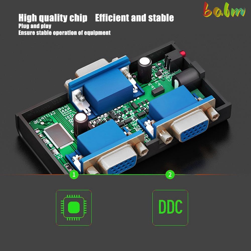 BALM VGA Splitter, USB Powered 1 in 2 Out Video Splitter, HD Video Splitter 1920x1440 1080P 250MHz V