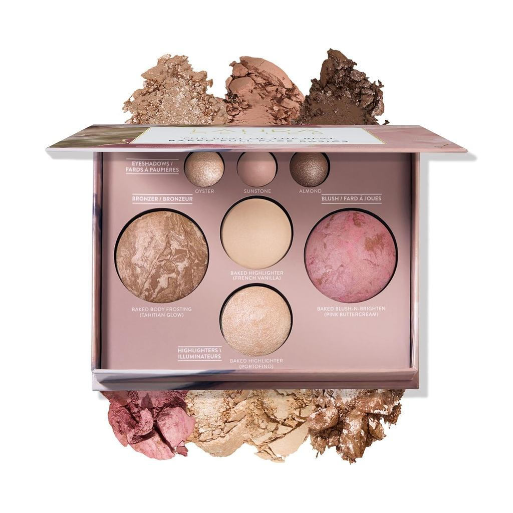 LAURAGELLERNEWYORK ที่สุดของพาเลทแต่งหน้าอบ-Full Size-มีผงสีบรอนซ์Blush2A highlighter and3An eyeshad