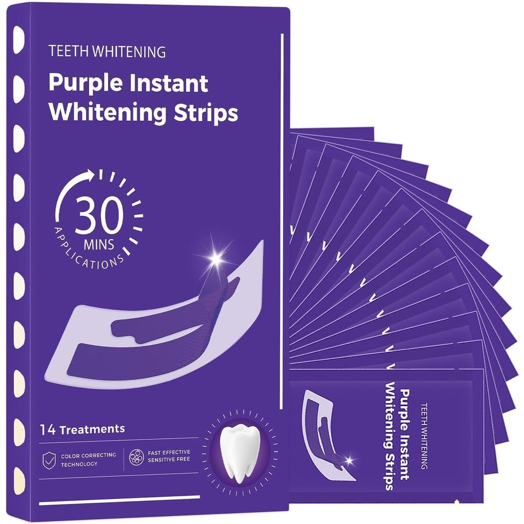แถบฟอกสีฟันสีม่วง-14 s- white Strips-Purple Tooth Whitening kit-Enamel Safe & Low-Sensitivity-with,P