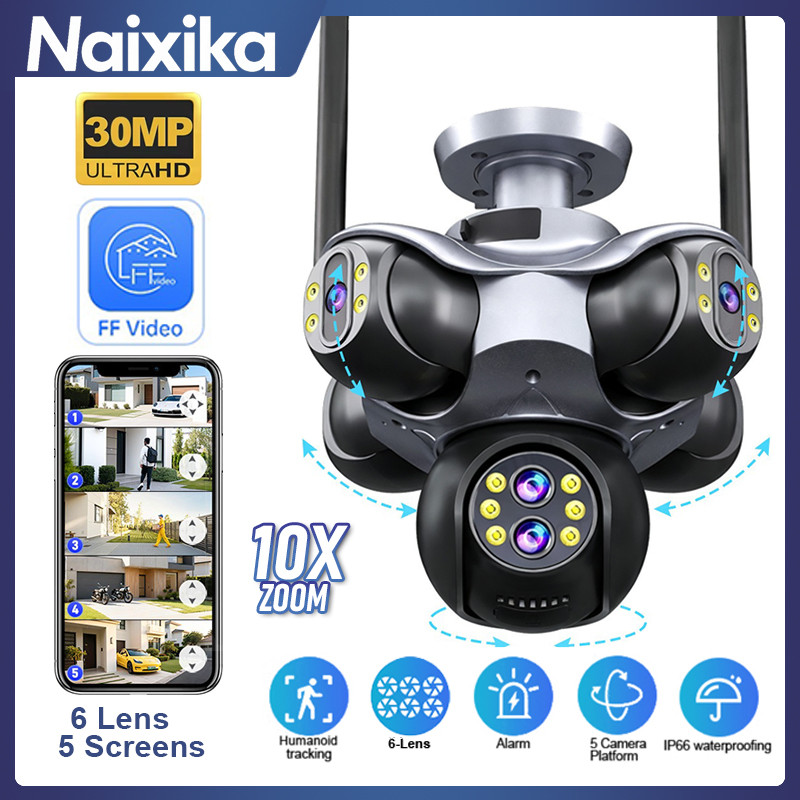 30MP WiFi Security กล้อง 10X Optical ZOOM กล้อง IP ห้าหน้าจอ PTZ กล้องเฝ้าระวังกลางแจ้งการติดตามอัตโนมัติกล้องวงจรปิด