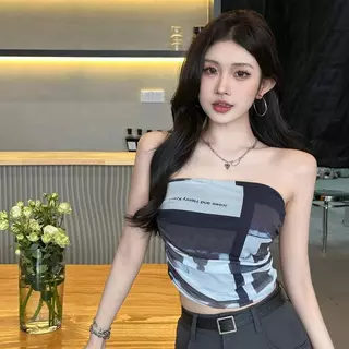 เสื้อแขนยาวเกาะอกทรงชายหาด มีฟองน้ำเสริมทรงในตัว ทำจากผ้าชีฟอง เสื้อผู้หญิง