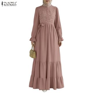 ZANZEA ชุดเดรสแม็กซี่เดรสแขนยาวแฟชั่นลําลองสําหรับผู้หญิงมุส…