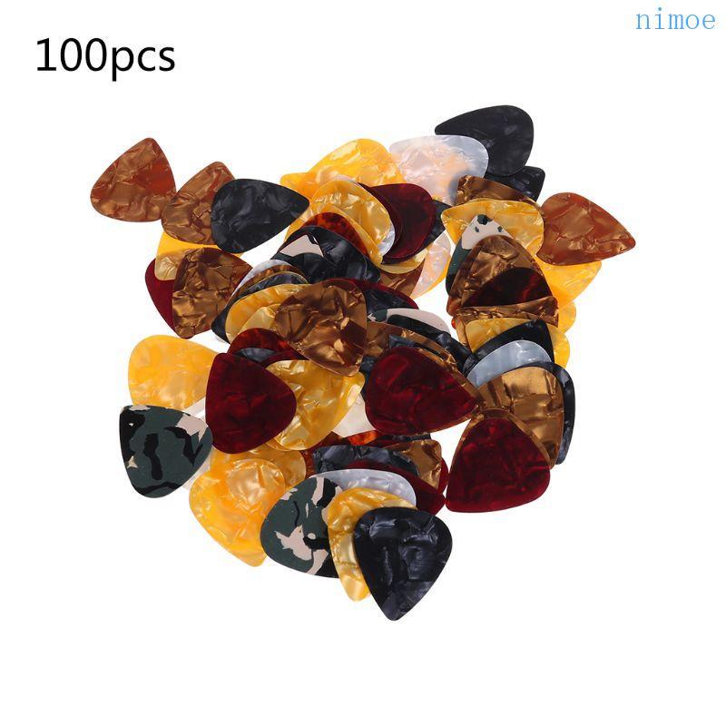 Nio กีตาร์ Pick Plectrum 100 ชิ้นสําหรับสามเหลี่ยม Celluloid Instruments 0 46 มม.สุ่ม Col