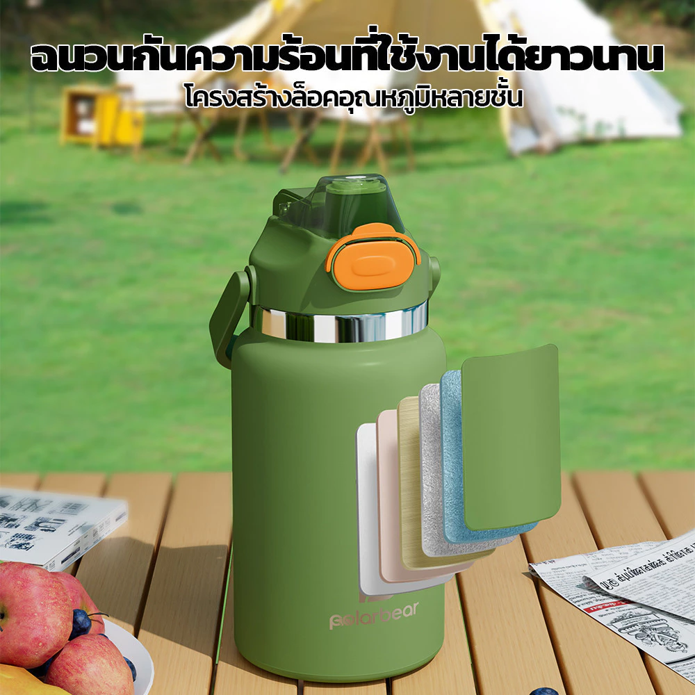 กระติกน้ำสุญญากาศ เก็บความเย็น-ร้อน 900/1200/1400ml ฝาหลอดเด้ง ฝาแบบสองฝั่ง thumbnail 7