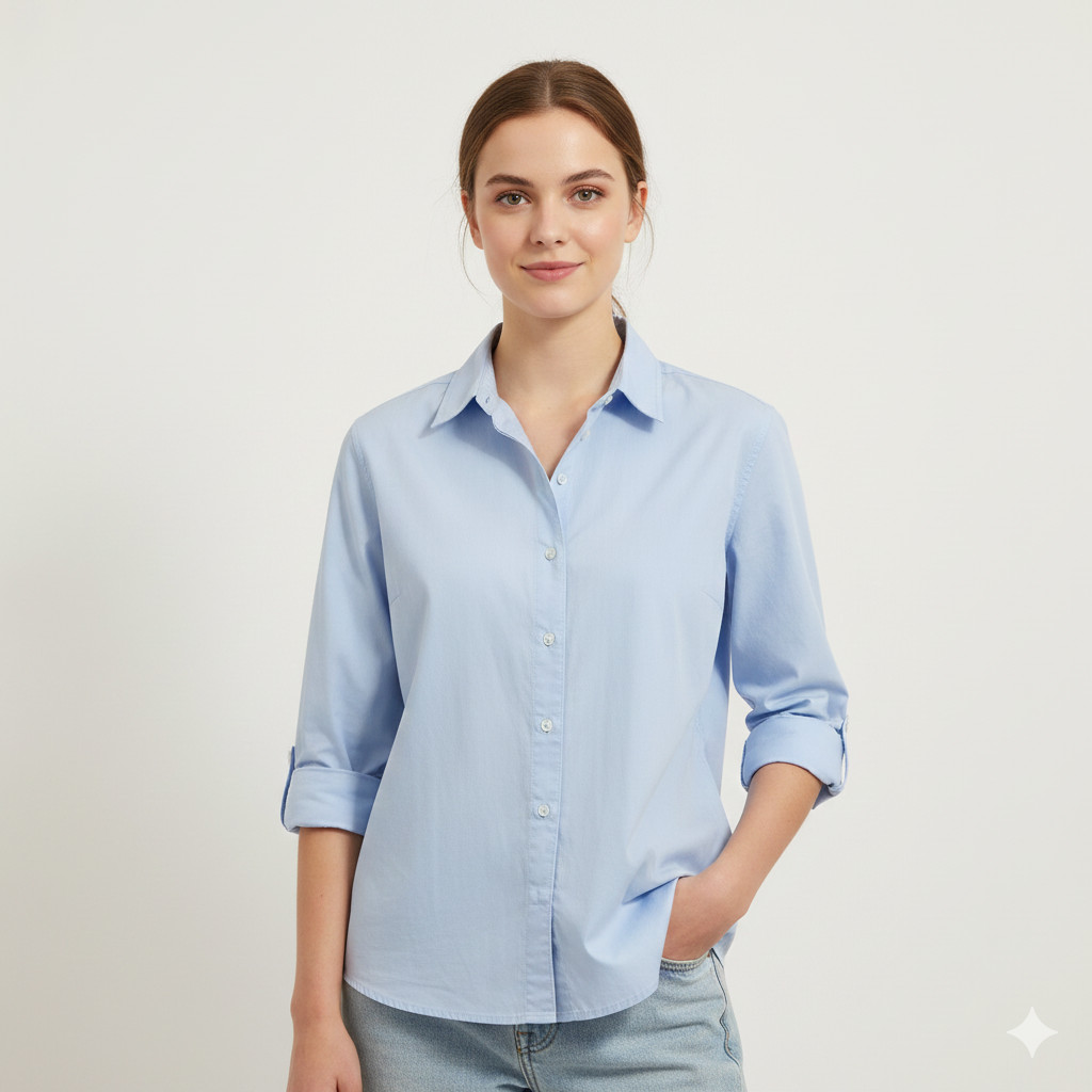 KEMEJA RILLEY - เสื้อเชิ้ตผู้หญิง Venty | เสื้อผู้หญิงสีฟ้า | เสื้อ ป๊อปลิน ผู้หญิง