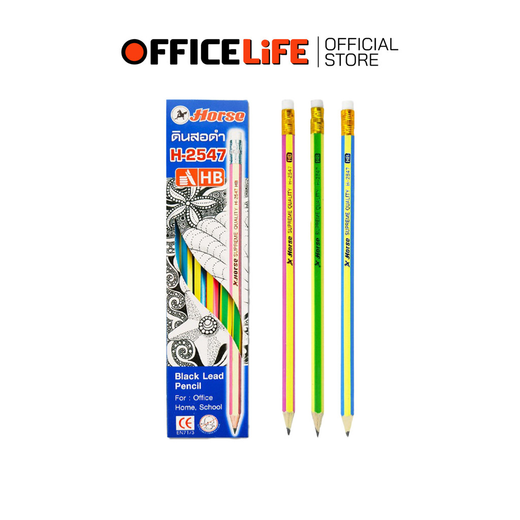 Horse (ตราม้า) ดินสอไม้ ดินสอ รุ่น H-2547 ความเข้ม HB ( 12 ด้าม/กล่อง )