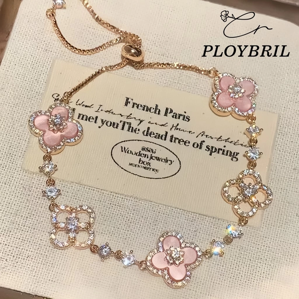 PLOYBRIL สร้อยข้อมือโคลเวอร์สี่ กุหลาบทอง สำหรับผู้หญิง อุปกรณ์แต่งกายสไตล์เกาหลี ของขวัญวันเกิด S022 thumbnail 4