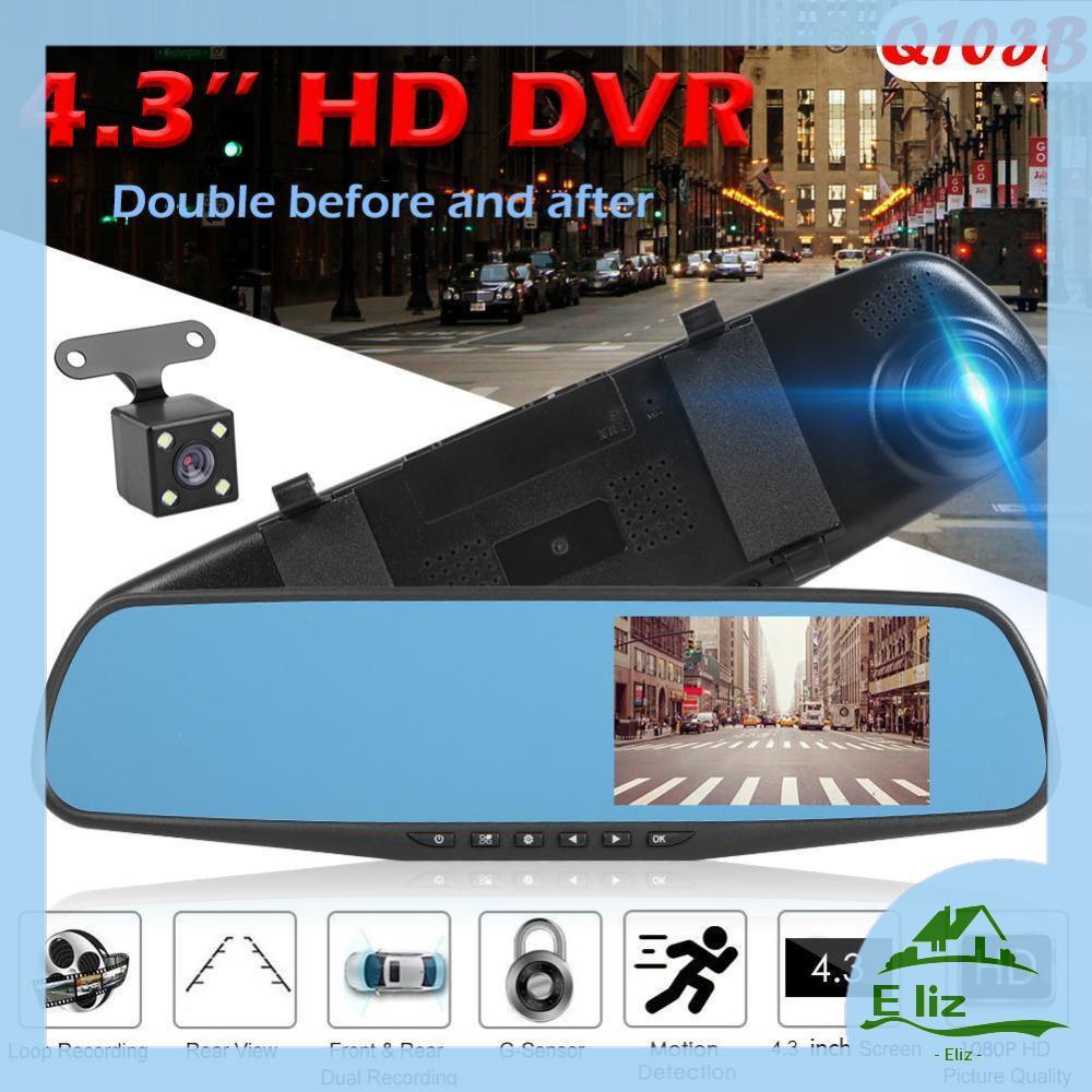 [Elizabeth1.th] Q103B กระจกมองหลังรถ DVR กล้อง 4.3 นิ้ว IPS 1080p Dual Lens Dashcam [Elizabeth1.th]
