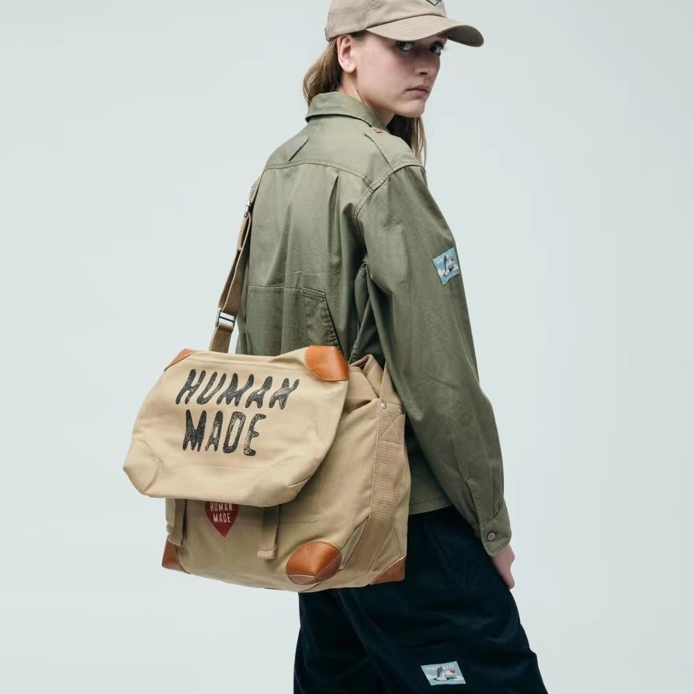 Retro Canvas Messenger Bag ผ้าใบ Unisex Messenger Bag Distressed Canvas with Cowhide American HUB6