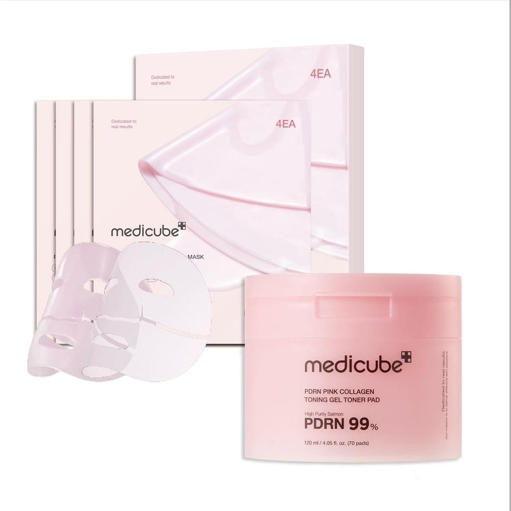 Medicube Pink Pdrn Day & Night Gel Duo: Salmon DNA PDRN มาส์กเจลเจลลี่คอลลาเจนสีชมพู (4ea) และ Pink 