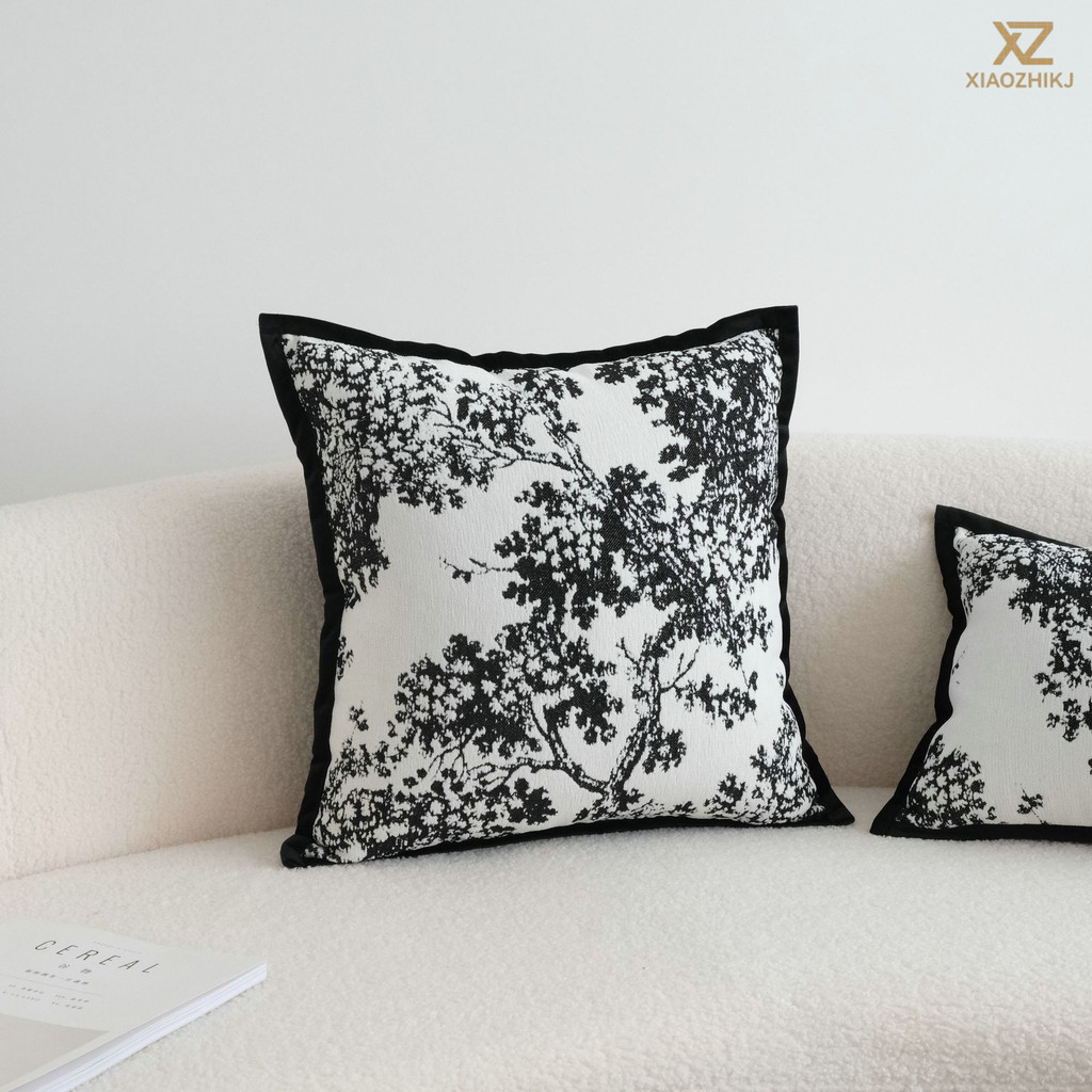 W Yang Shulin ปลอกหมอนด้านข้างสีดําปลอกหมอนปักฝรั่งเศสห้องนั่งเล่นโซฟาเบาะรองนั่ง