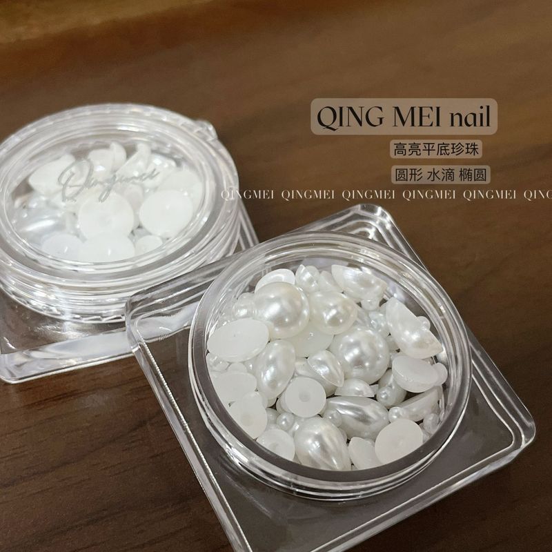 เครื่องประดับเล็บมุกแบนรูปทรงพิเศษไม่ลอกเล็บสีขาวบริสุทธิ์ขนาดเล็กมินิมุกครึ่งวงกลมแบน ราคา ถูกที่สุด ดีลบีเคเค แกลเลอรีภาพที่ 4