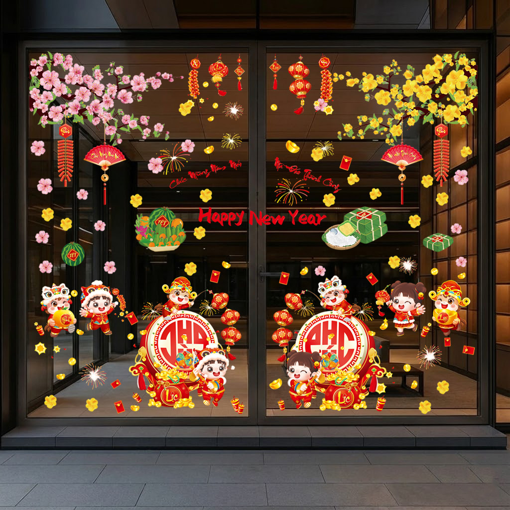 การสูดดมไฟฟ้าสถิต Tet Decal 2026 Combo 3 แผ่น 60x90 Baby Lan Mai Dao Puc Loc Full House