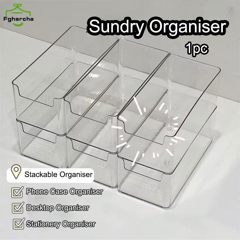 [FHC] กล่องเก็บของโปร่งใสในครัวเรือนกล่องยาวขนาดกลาง 1 ชิ้นเดสก์ท็อปพลาสติก Organiser [fhc]