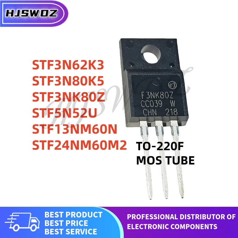 5PCS STF5N52U STF13NM60N STF3N62K3 STF3N80K5 STF3NK80Z STF24NM60M2 TO-220F Field Effect ทรานซิสเตอร์