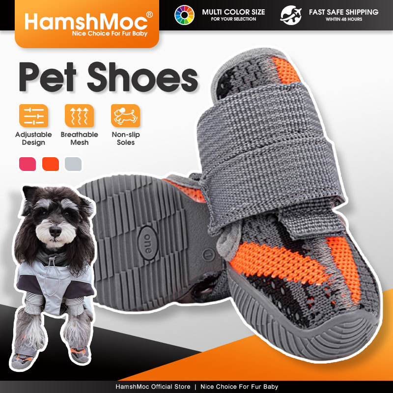 Hamshmoc สุนัขรองเท้ากลางแจ้ง Breathable ถัก Anti-Slip ปรับเย็บเสริมสําหรับทุกพันธุ์หลายขนาด