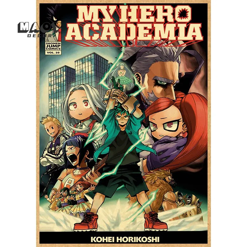 อะนิเมะ My Hero Academia โปสเตอร์ตกแต่งบ้าน Retro Art พิมพ์สําหรับห้อง Wall Bar Cafe Hiasan Dinding 