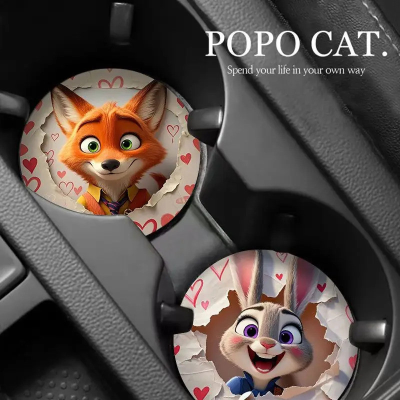 2pcs Disney Zootopia ลื่นรถถ้วยน้ํา Pad ยางสําหรับผู้ถือขวด Coaster Auto ภายใน Anti-skid ถ้วยผู้ถือ 7 ซม.