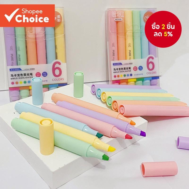 ชุดปากกาเน้นข้อความ Macaron 6 ชิ้น – ปากกามาร์กเกอร์สีพาสเทลสําหรับ Doodling & Note ถ่ายภาพ