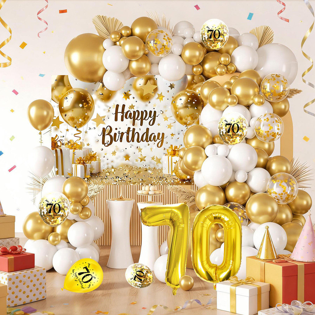 96 ชิ้น/เซ็ต 70th Happy Birthday Party Decor 30th 40th สีขาว Golden บอลลูน Garland Arch ชุดและ 32 นิ