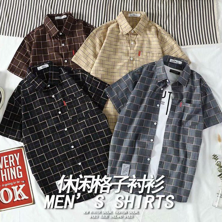 เสื้อดำคอปก เสื้อเชิ้ตแขนสั้นคอกลมแขนสั้นผ้าใยสังเคราะห์ผู้ชาย 4 สี M-3XL เทศกาลสงกรานต์