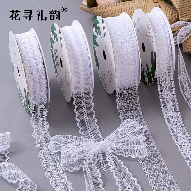 2.5厘米蕾丝花边缎带鲜花蛋糕包装蝴蝶结蕾丝带纱带花束丝带绸带202512292.5 Ccm Lace Ribbon Flower Cake Packag Bow Lace Ribbon Gauze 