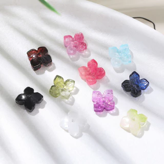 St.kunkka 10 ชิ้น ลูกปัดแก้วดอกไม้ 4 กลีบ 8 มม ดอกไม้แก้วใส สำหรับทำต่างหูและสร้อยข้อมือ DIY อะไหล่ตัวเรือนดอกไม้