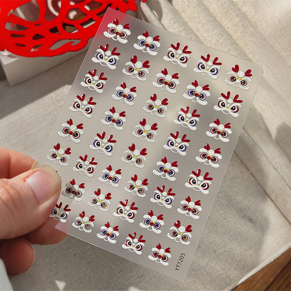 ♕ สติกเกอร์ติดเล็บลายสิงโตเชิดแบบนูน สำหรับเทศกาลปีใหม่และฤดูใบไม้ผลิ สีชมพูแดง สติกเกอร์รูปสิงโตน่ารัก อุปกรณ์ตกแต่งเล็บสำหรับร้านทำเล็บ UPBEST - รูปที่ 4