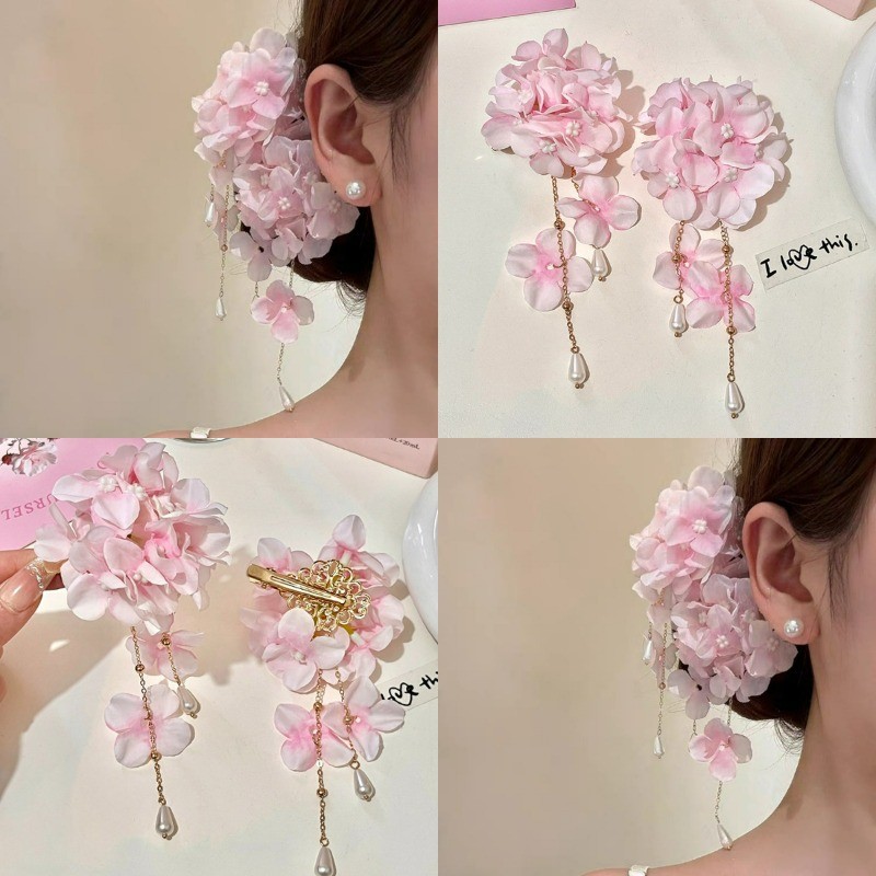 ฮันฟู ลวดลายดอกไม้ พร้อมกิ๊บและคลิปผมสไตล์ไฮเดรนเยีย ของประดับทรงผมแบบนางฟ้า สำหรับผ้าโพกศีรษะสไตล์แบบดั้งเดิม🔥 รวมภาษีแล้ว