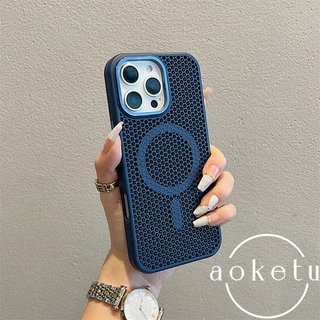 กรอบโลหะตาข่ายกระจายความร้อนเคสโทรศัพท์แม่เหล็กเหมาะสําหรับ ไอโฟน 11 12 13 14 15 16 มือโปร สูงสุด รวมทุกอย่างป้องกันการตกปกแข็งระบายอาก