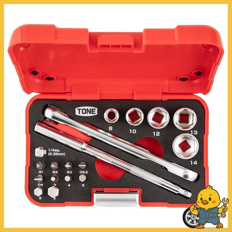 TONE Socket Wrench Bit Set MIX21620P Bit Insertion & 6.35mm (1/4") Red 18 Pieces
TONE Socket Wrench 