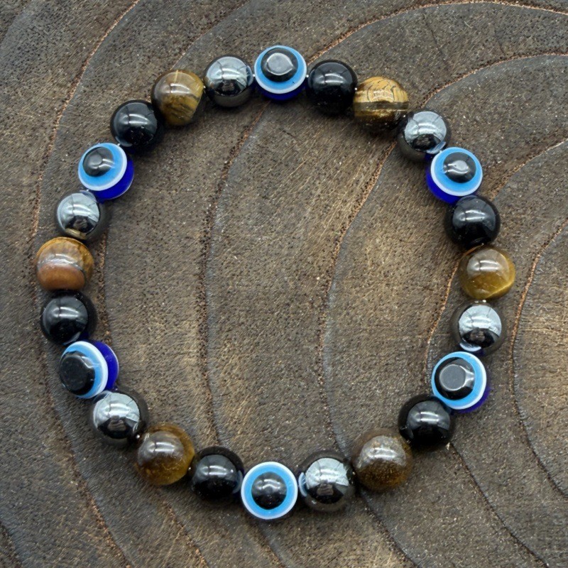สร้อยข้อมือ Tiger Eye Stone สีดำและDevil Eye ยอดนิยม
