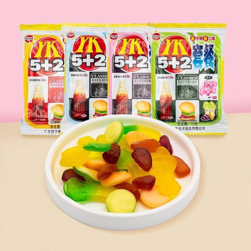Yoka 5+2 แพคเกจ Gummy Fruit Candy Gummy 8090 วัยเด็ก Nostalgic Snacks Leisure ในวัยเด็ก Gummy 26/4/1