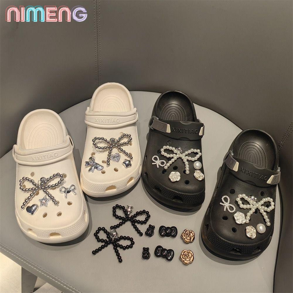 NIMENG 10 ชิ้นติดประดับรองเท้า ที่ถอดออกได้ เพียรล์ bowknot และดอกไม้ คลิปหัวเข็มขัด สำหรับอุปกรณ์เสริมรองเท้า perforated