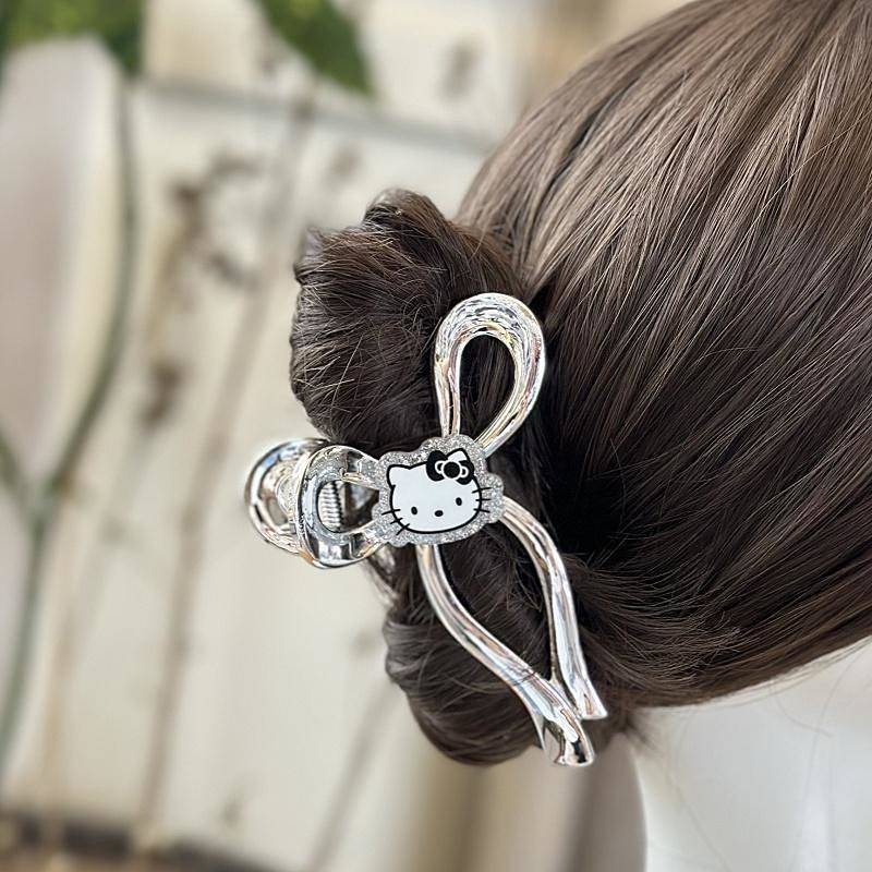 Hello Kitty Niche Silver Bow Shark Clip Age-Reducing Back Head Updo Hair Claw BhUw