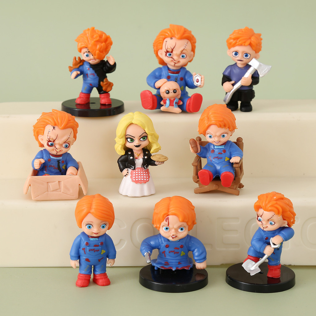 9 ชิ้น/เซ็ตสยองขวัญฟิล์มเด็กเล่นรูปการกระทําตัวละครเจ้าสาว Chucky Skeleton Man แวมไพร์ Sally ฮาโลวีน DIY ตกแต่ง PVC ตุ๊กตาของเล่น