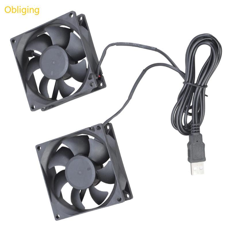 Obliging พัดลมระบายความร้อนคู่ขับเคลื่อน USB 8 ซม. 5V สําหรับอิเล็กทรอนิกส์และบ้านสัตว์เลี้ยงพร้อมแบริ่งน้ํามัน 2300RPM
