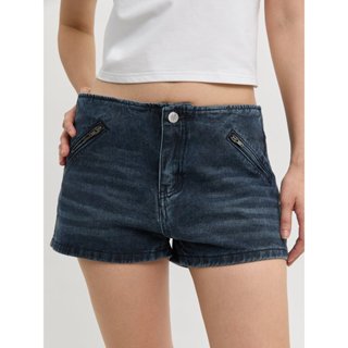 [Pomelo] กางเกงยีนส์ขาสั้นเอวสูงมีซิป / Mid Rise Zip Pocket …