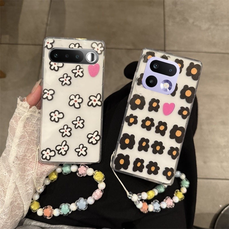 เคสสําหรับRealme Note 80 Realme 16 Pro+ Realme16 5G Note80 ﻿เคสโทรศัพท์ สีสันน่ารักโปร่งใสดอกไม้แฟชั่นซิลิโคนนุ่มกรณีปกหลังที่มีเชือกเส้นเล็กแขวนลูกปัด