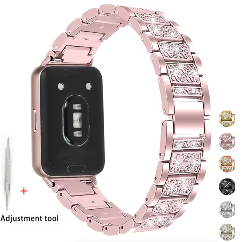ผู้หญิงสแตนเลสสตีลเพชรสําหรับ Samsung galaxy Fit 3 SM-R390 สร้อยข้อมือ Correa สายรัดข้อมือโลหะ